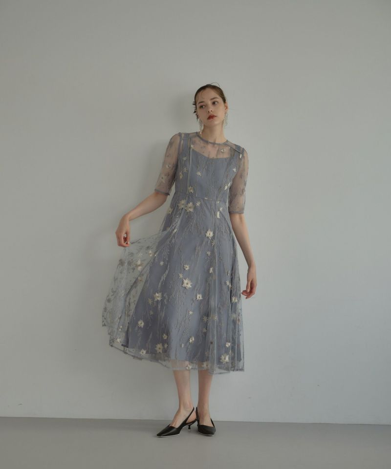 【PHILOSOPHY】Floral embroidery チュールDRESSフィロソフィー