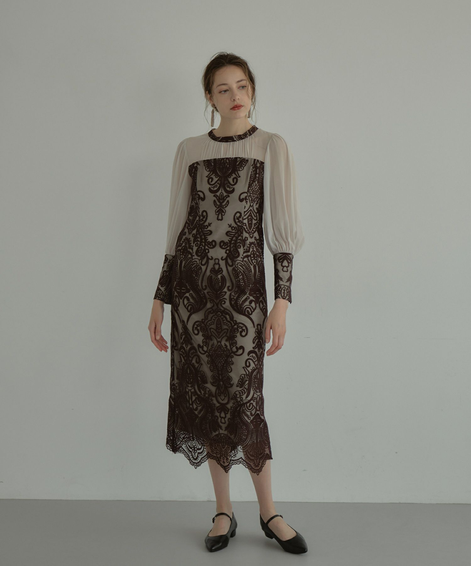 ANDRESD アンドレスド damask gather dress S アンドレスド ダマスクギャザードレス 結婚式 お呼ばれ ドレス