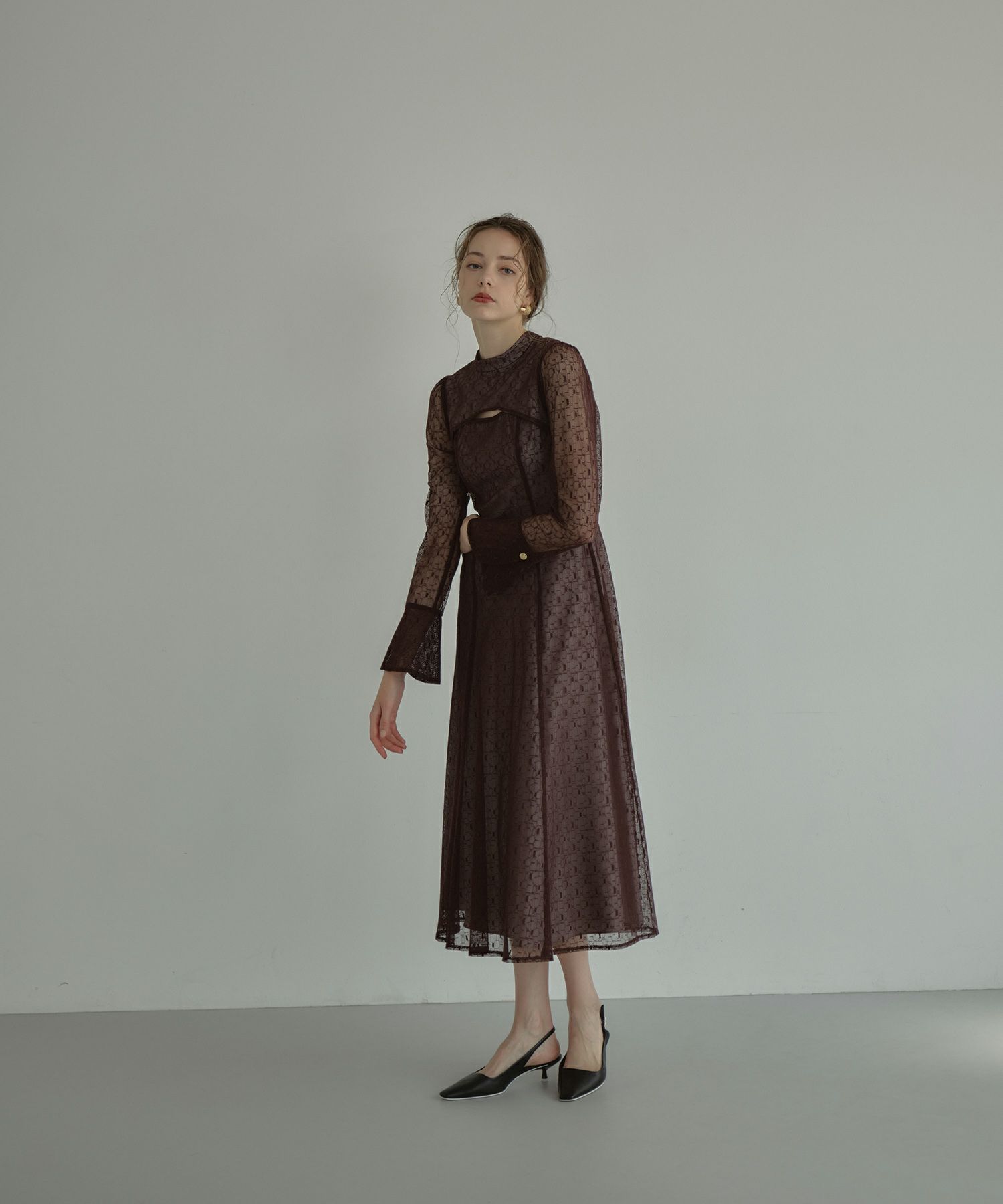 ANDRESD back open geometric dress ブラウン　S アンドレスド バックオープンジオメトリックドレス 結婚式 ドレス