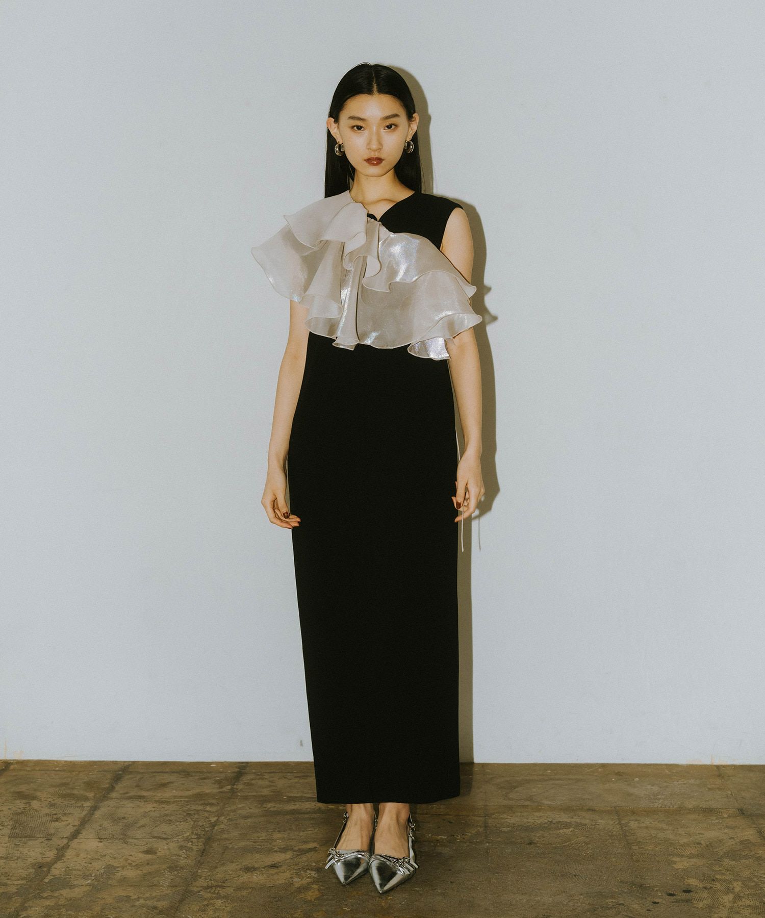 ANDRESD glossy multi ruffle dress
