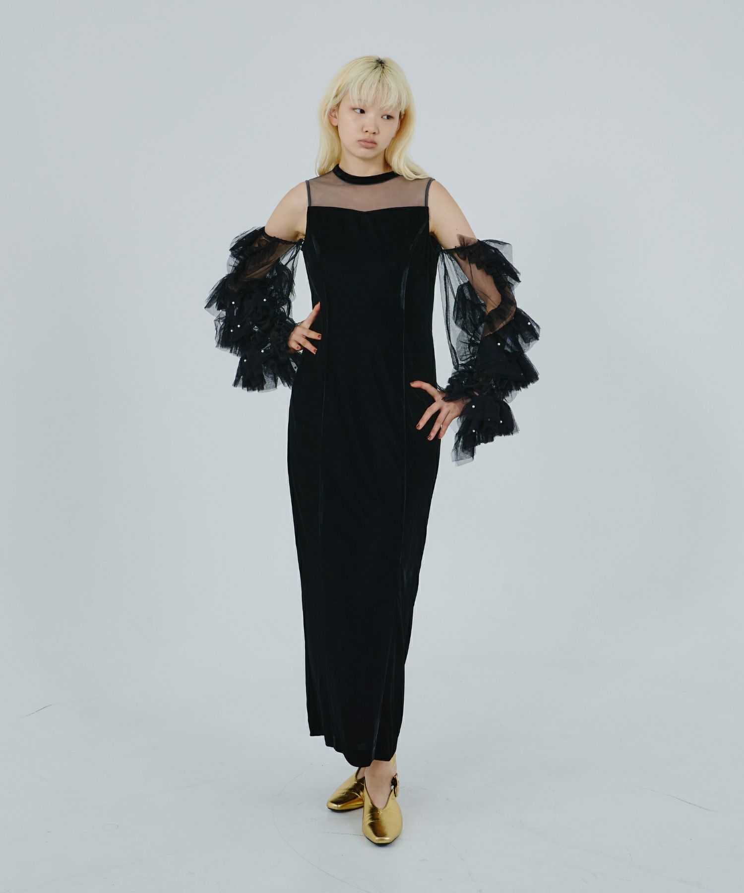 ANDRESED detached sleeve dress ブラックホワイトS detached sleeve dress | ANDRESD