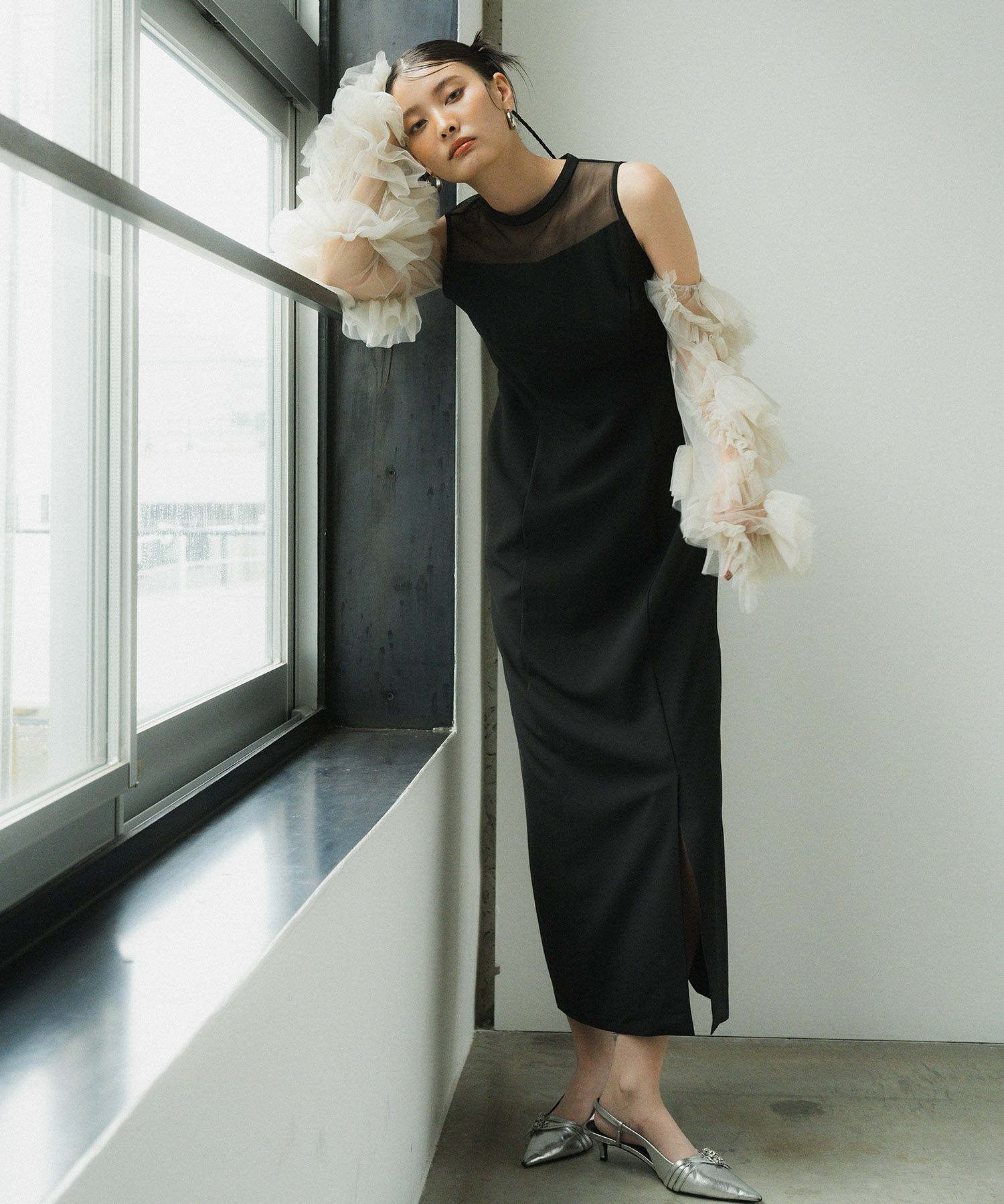 detached sleeve dress ブラックホワイト detached sleeve dress | ANDRESD