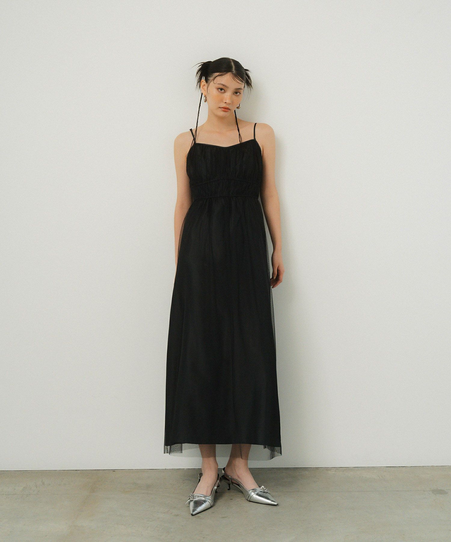 【ANDRESD】チュールドレス／ブラック Lサイズ ANDRESD ドレス プリーツチュールドレス / pleats tulle dress