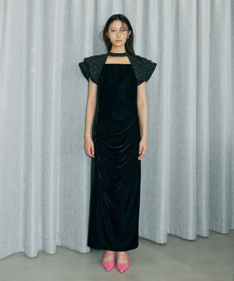 黒ANDRESD drape velour dress グレーSサイズ ANDRESD drape velour dressグレーSサイズ