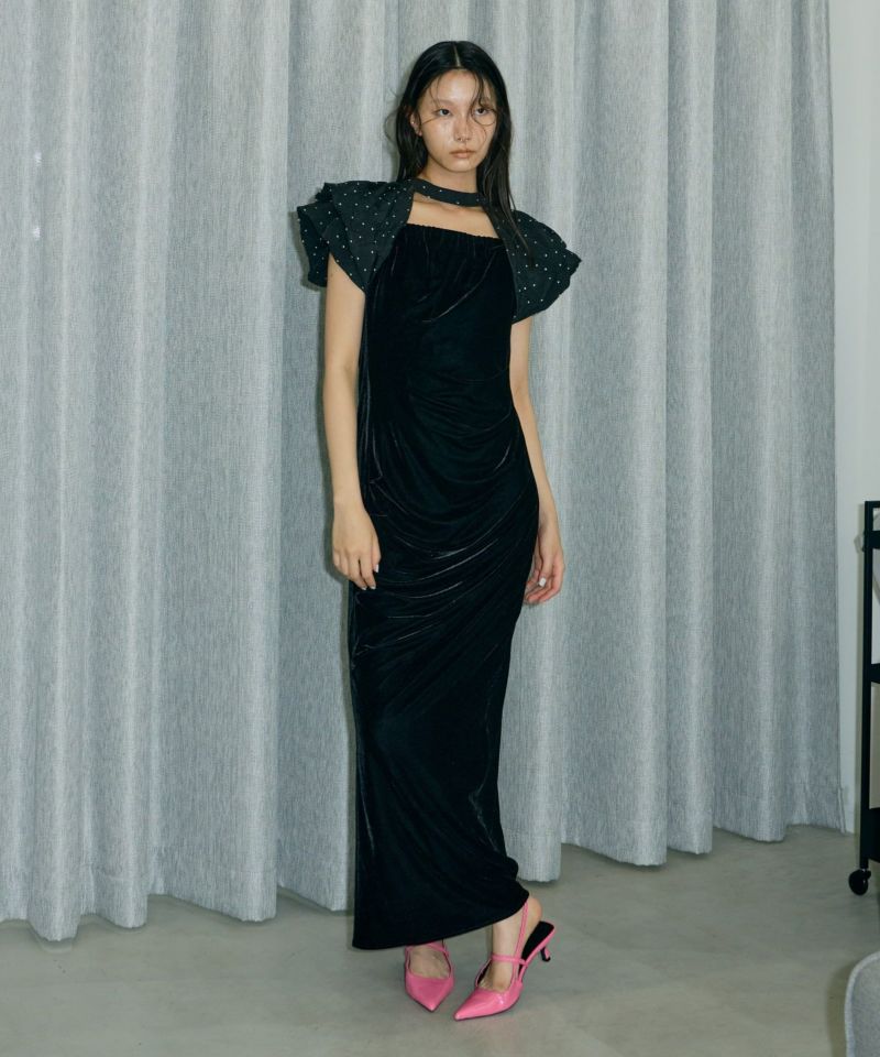 ANDRESD drape velour dressブラックS drape velour dress | ANDRESD