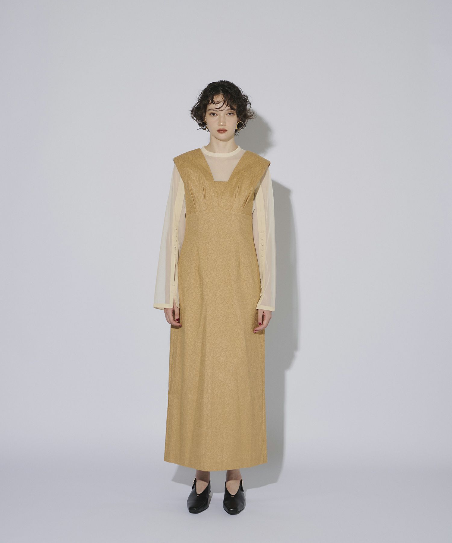 ANDRESD V line jacquard dress（M,アイボリー） V line jacquard dress | ANDRESD