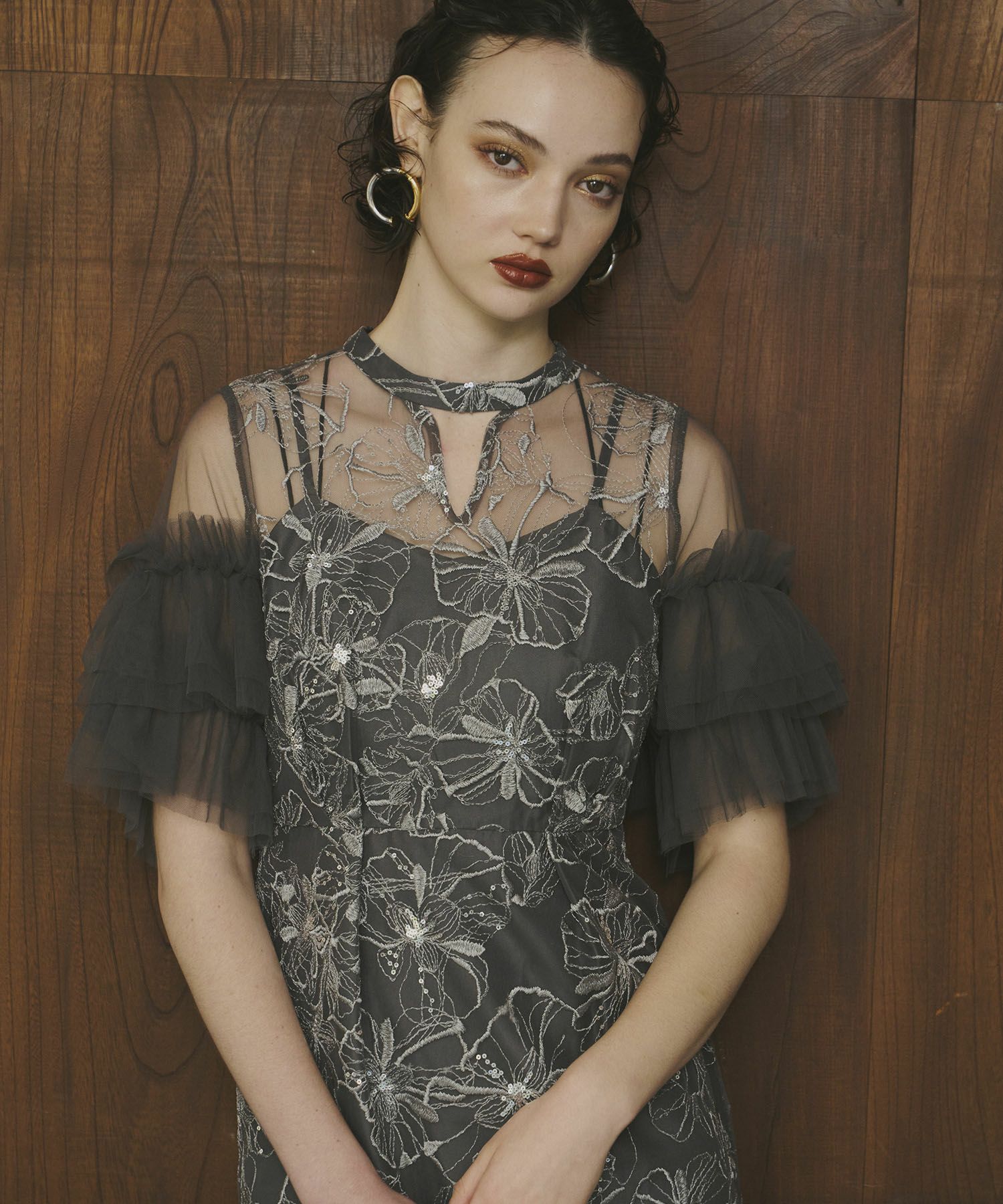 key neck embroidery dress | ANDRESD