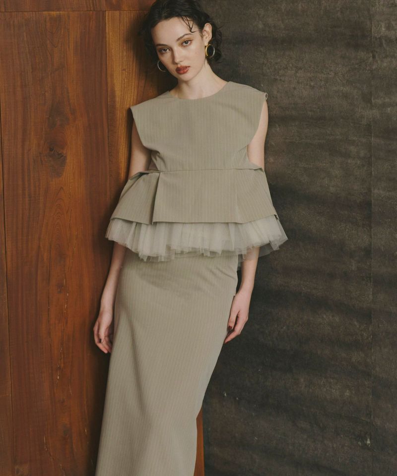 ranさま【新品未使用】ANDRESD/peplum setup dress pinstripe peplum setup dress | ANDRESD
