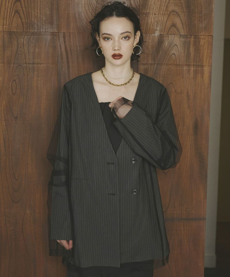 セール】stripe layered tulle jacket ストライプレイヤード