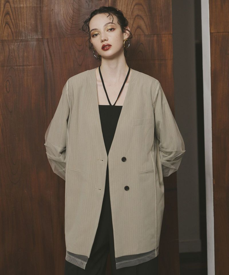andresd stripe layered tulle jacket グレー stripe layered tulle jacket | ANDRESD