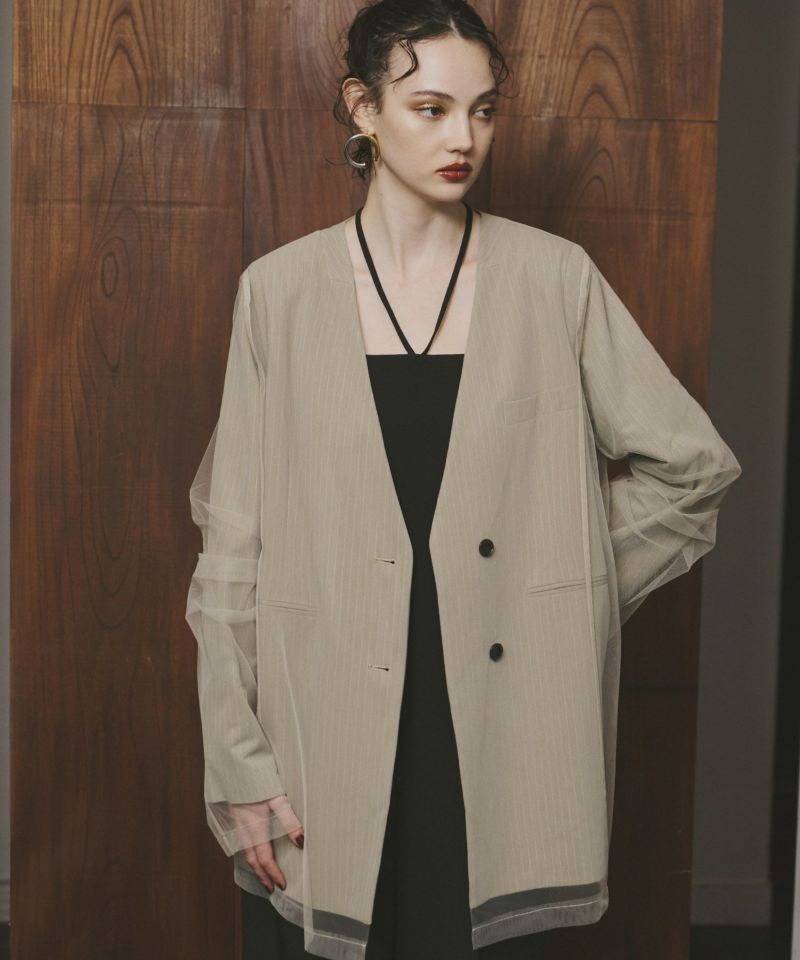 andresd stripe layered tulle jacket グレー