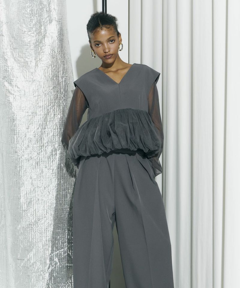 スーツ・フォーマル・ドレス ANDRESD /peplum tulle set up pants dress 名作 DONOBAN dress pants up set tulle 「ANDRESD」peplum