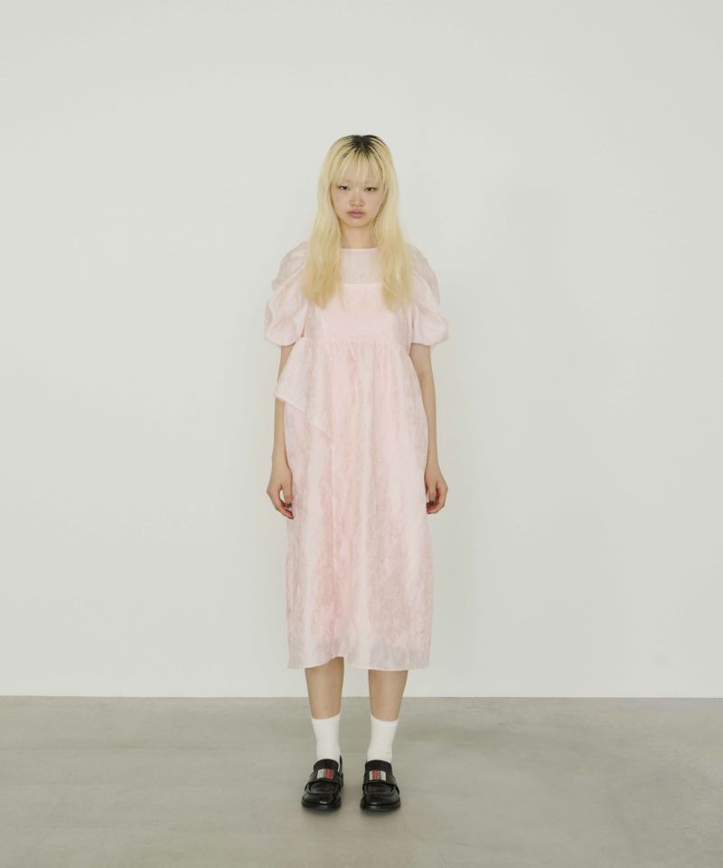 ANDRESD バブルスリーブ ピンクドレス ANDRESD ドレス bubble sleeve jacquard dress / バブルスリーブ