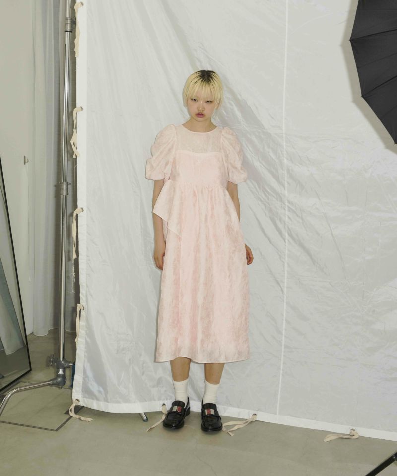 bubble sleeve jacquard dress / バブルスリーブジャガード