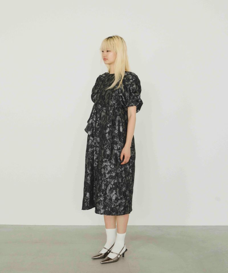 アンドレスド　mサイズ　ブラック 一部受注販売 】bubble sleeve jacquard dress | ANDRESD