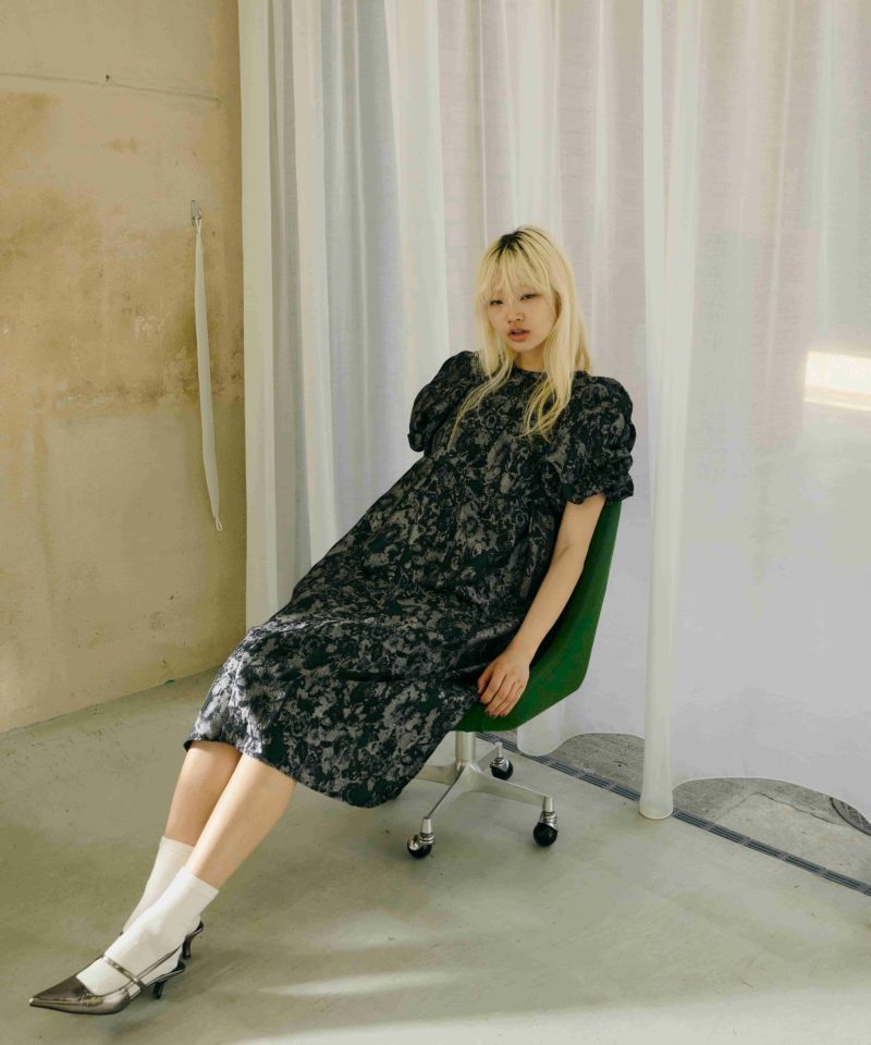 一部受注販売 】bubble sleeve jacquard dress | ANDRESD