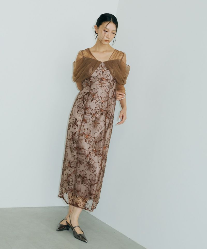 ANDRESD チュールドレープスパンコールドレス tulle drape spangle dress / チュールドレープスパンコール