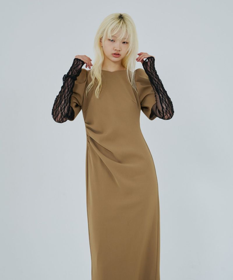 ANDRESD レースアームドレープドレス　チャコール レースアームドレープドレス / lace arm drepe dress（ドレス