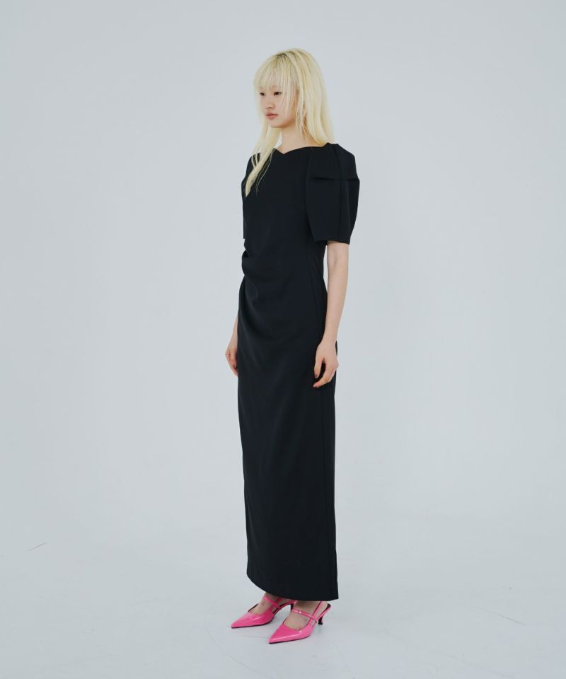 ANDRESD レースアームドレープドレス　チャコール ANDRESD レースアームドレープドレス チャコール レディース