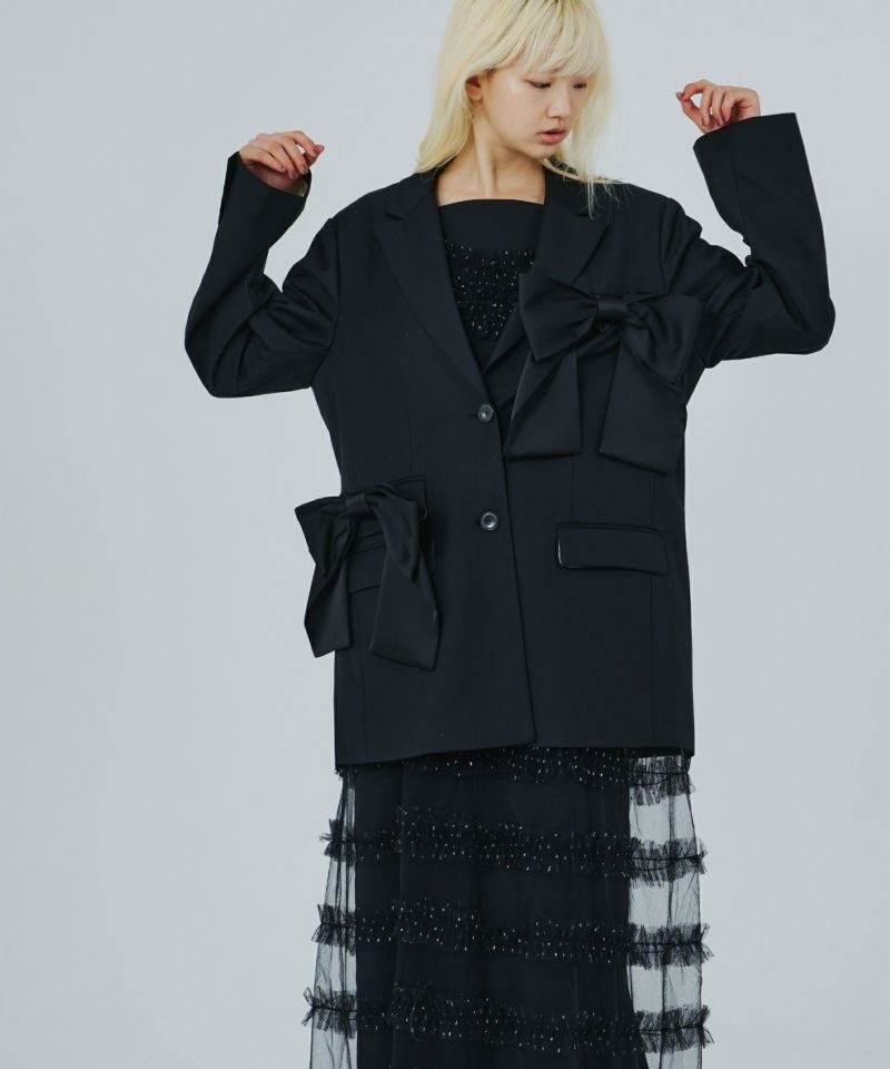 ジャケット・アウター Pellicule ribbon gather lib blouson 新品未使用 pellicule ribbon gather lib blouson グレー