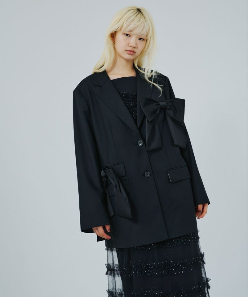 ジャケット・アウター ribbon gather lib blouson セール】フェイクレザー襟リブ・リブタートルブルゾン / 中綿