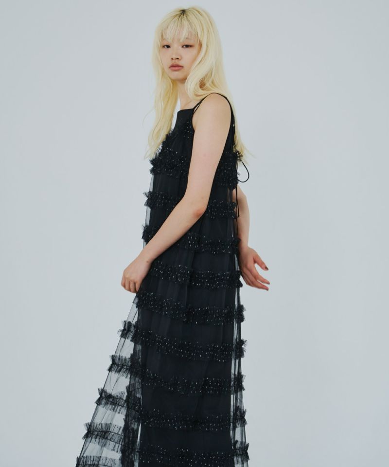 【ikumi】ノースリーブ黒ドレス フリル付き　andresd ikumi様専用】ノースリーブ黒ドレス フリル付き andresd - メルカリ