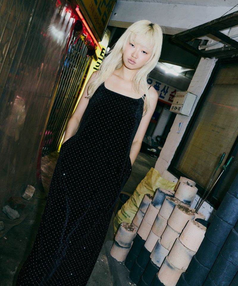curved square velour dress | ANDRESD