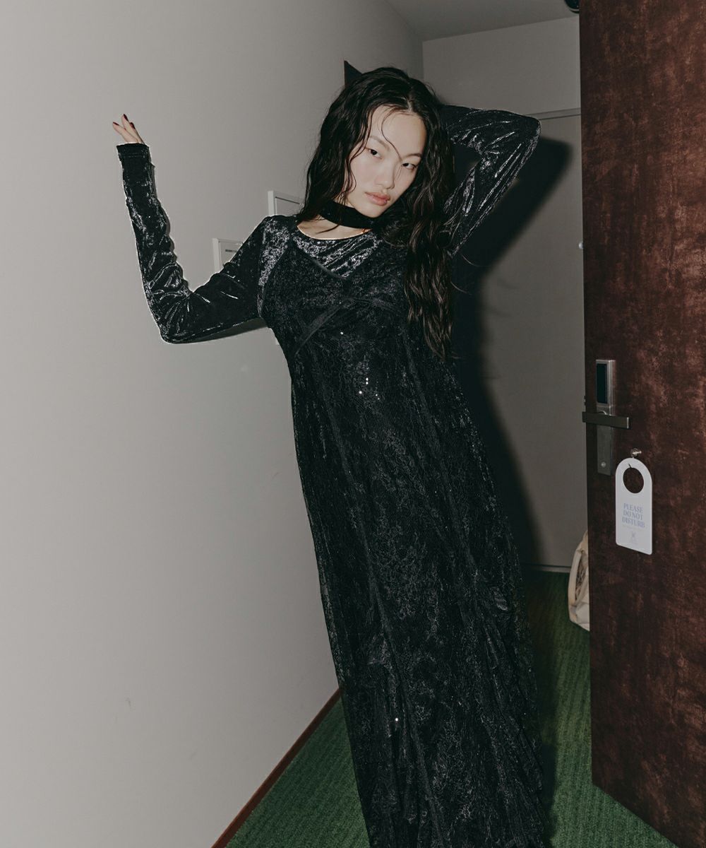 【ANDRESD】sparkle lace velour dress sparkle lace velour dress | ANDRESD