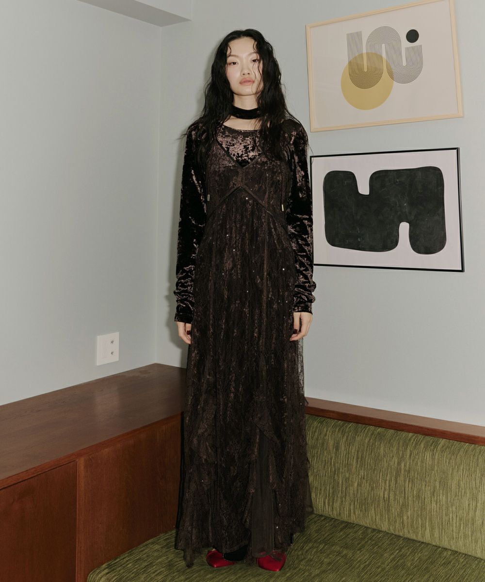 【ANDRESD】sparkle lace velour dress sparkle lace velour dress | ANDRESD