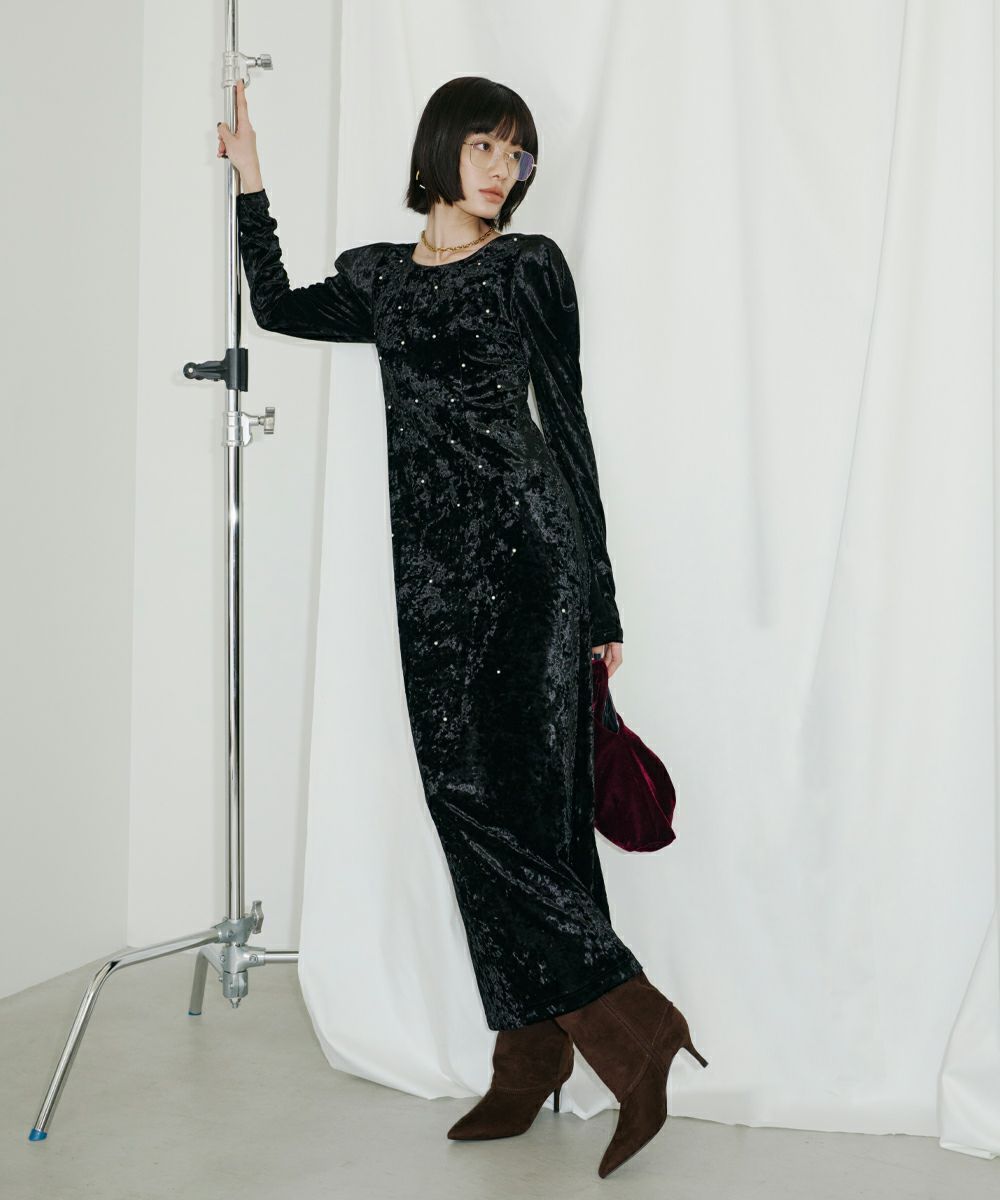 週末限定価格！ＡＮＤＲＥＳＤ　pearl glow velour dress pearl glow velour dress | ANDRESD