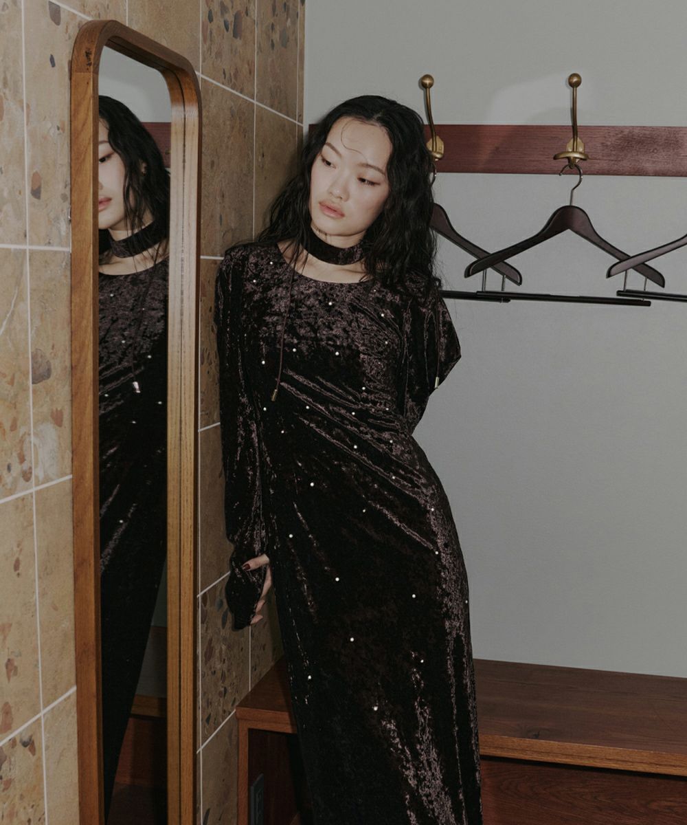 週末限定価格！ＡＮＤＲＥＳＤ　pearl glow velour dress pearl glow velour dress | ANDRESD